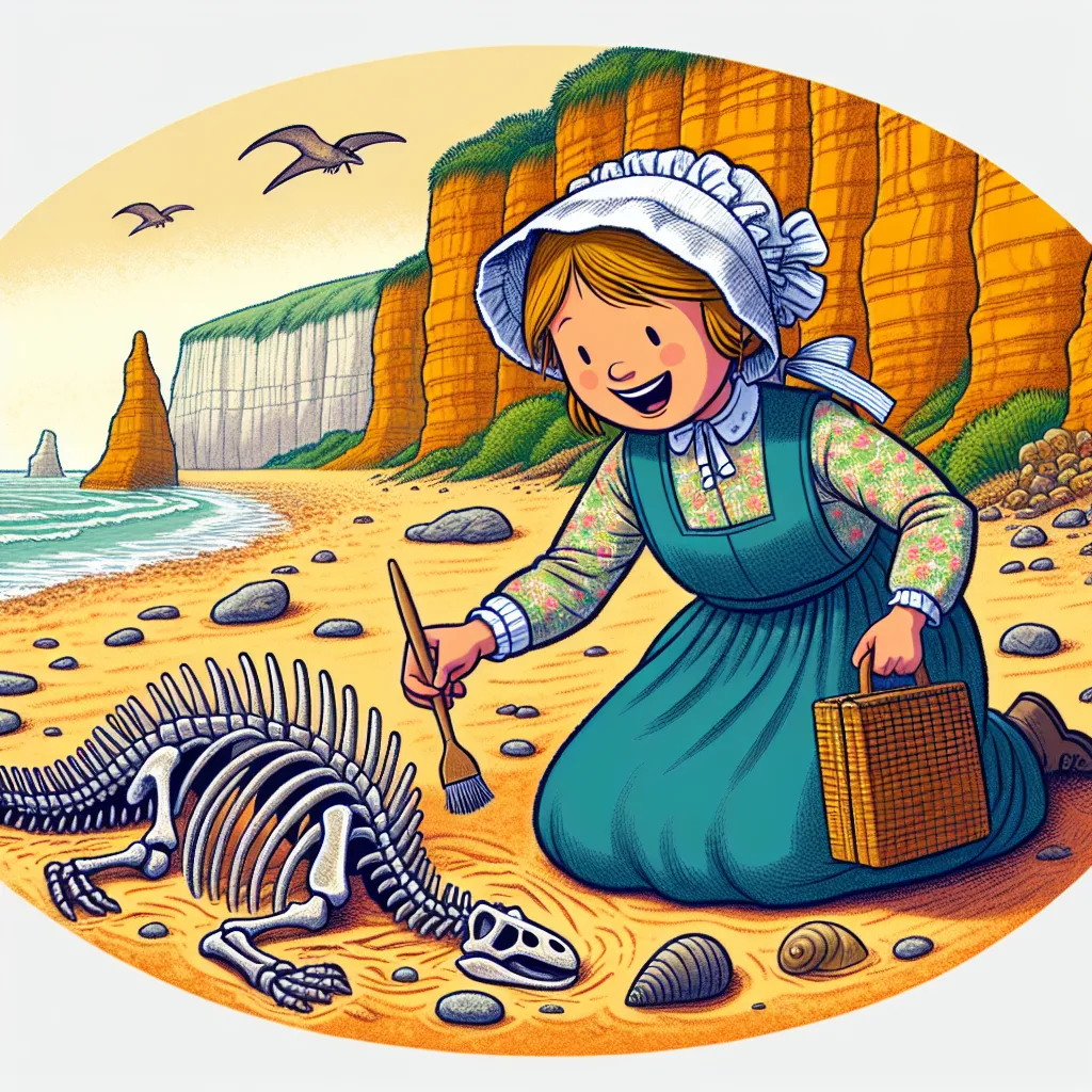 Mary Anning with fossils