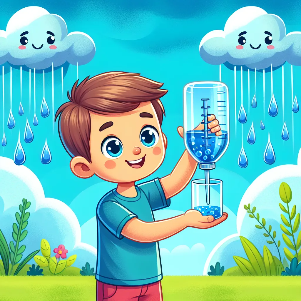 A child holding a homemade rain gauge